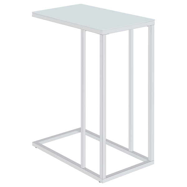  Coaster Furniture Stella 900250 White Glass Top C-Shaped Sofa Side Table - Chrome IMAGE 1