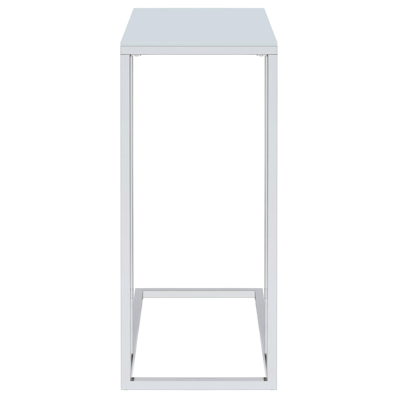  Coaster Furniture Stella 900250 White Glass Top C-Shaped Sofa Side Table - Chrome IMAGE 2