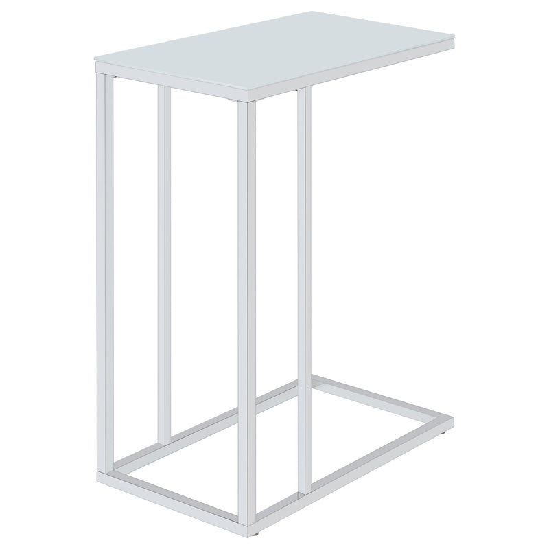  Coaster Furniture Stella 900250 White Glass Top C-Shaped Sofa Side Table - Chrome IMAGE 3