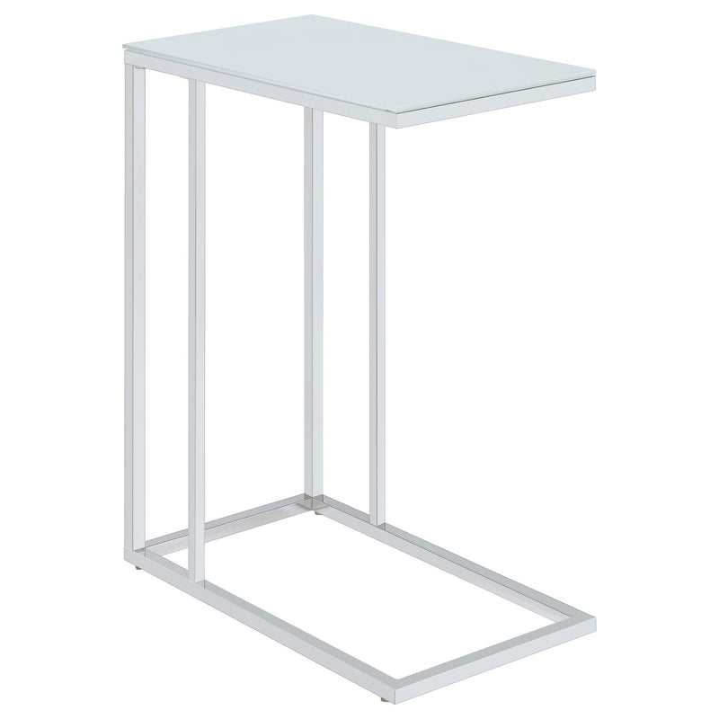  Coaster Furniture Stella 900250 White Glass Top C-Shaped Sofa Side Table - Chrome IMAGE 5