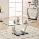  Coaster Furniture Pruitt 701238 Rectangular Glass Top Metal Coffee Table - Satin Silver IMAGE 1