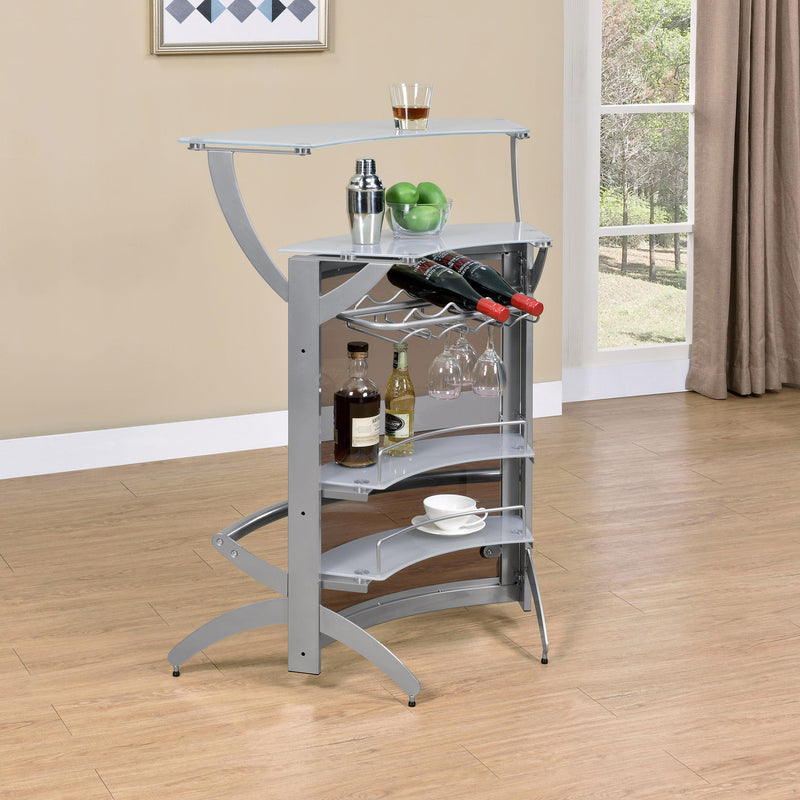  Coaster Furniture Dallas 100135 2-shelf Curved Freestanding Home Bar Cabinet - Silver IMAGE 10