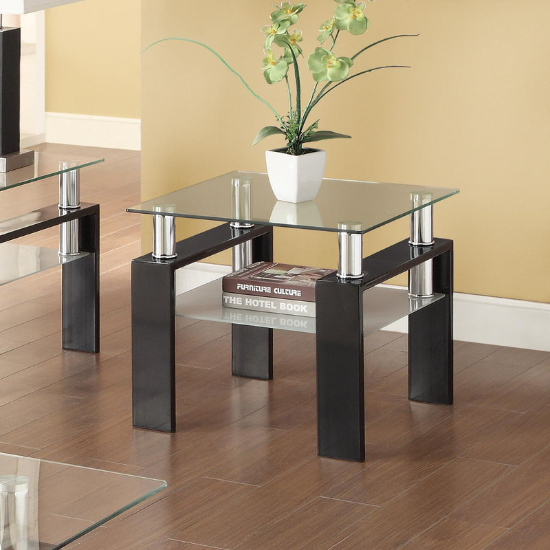  Coaster Furniture Dyer 702287 1-shelf Square Glass Top Side End Table - Black IMAGE 2
