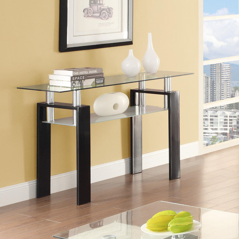  Coaster Furniture Dyer 702289 Rectangular Glass Top Entryway Sofa Console Table - Black IMAGE 2