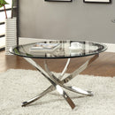  Coaster Furniture Brooke 702588 Round Glass Top Coffee Table Metal Base - Chrome IMAGE 2