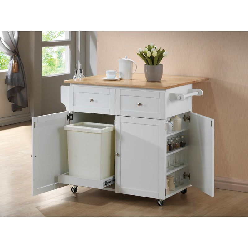  Coaster Furniture Jalen 900558 3-door Mobile Kitchen Cart - Natural Brown and White IMAGE 2