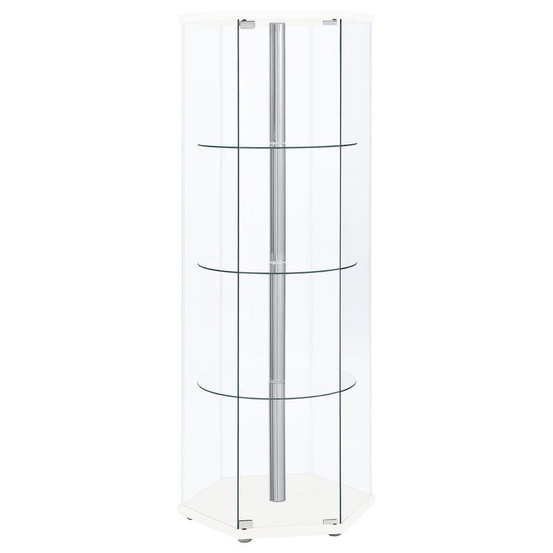  Coaster Furniture Zahavah 950001 4-shelf Hexagonal Clear Glass Curio Cabinet - White IMAGE 1