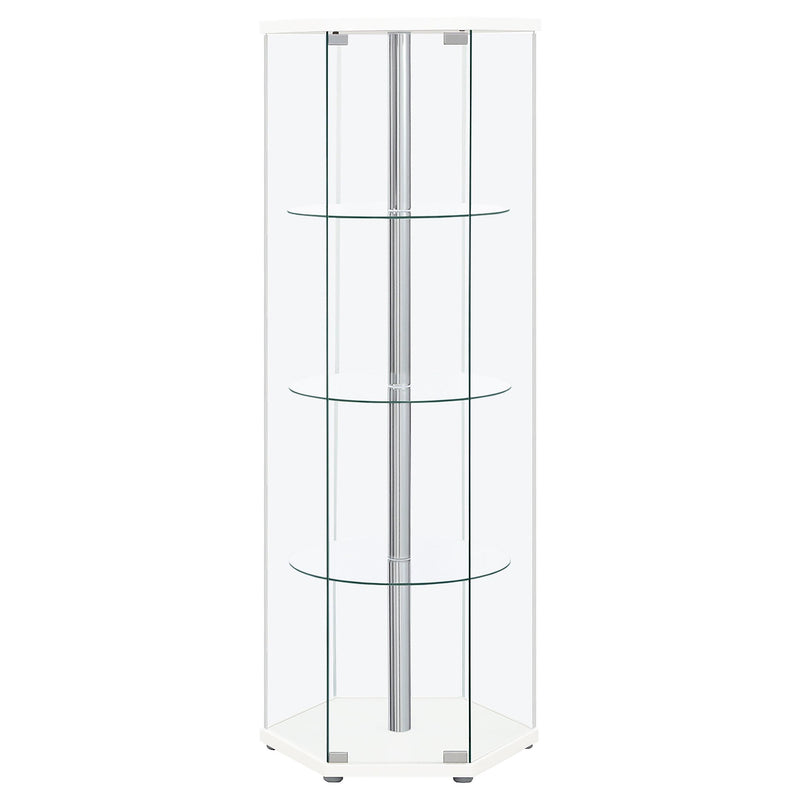  Coaster Furniture Zahavah 950001 4-shelf Hexagonal Clear Glass Curio Cabinet - White IMAGE 2