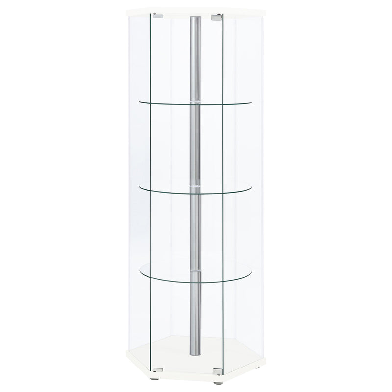  Coaster Furniture Zahavah 950001 4-shelf Hexagonal Clear Glass Curio Cabinet - White IMAGE 3