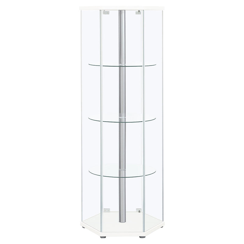  Coaster Furniture Zahavah 950001 4-shelf Hexagonal Clear Glass Curio Cabinet - White IMAGE 5