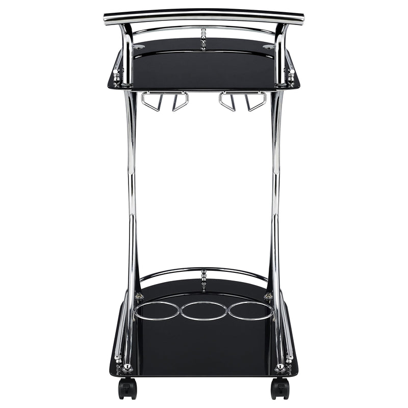  Coaster Furniture Elfman 910001 2-tier Glass Shelf Metal Bar Cart - Black and Chrome IMAGE 6