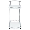  Coaster Furniture Elfman 910002 2-tier Glass Shelf Metal Bar Cart - White and Chrome IMAGE 2