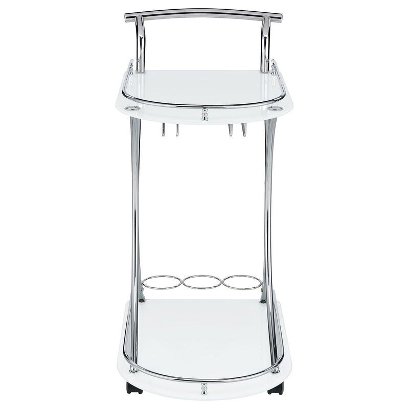  Coaster Furniture Elfman 910002 2-tier Glass Shelf Metal Bar Cart - White and Chrome IMAGE 2