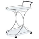  Coaster Furniture Elfman 910002 2-tier Glass Shelf Metal Bar Cart - White and Chrome IMAGE 3