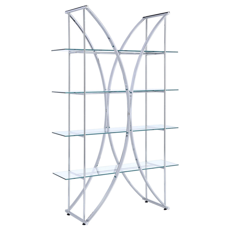  Coaster Furniture Larson 910050 73-inch 4-shelf Glass Bookshelf - Chrome IMAGE 1