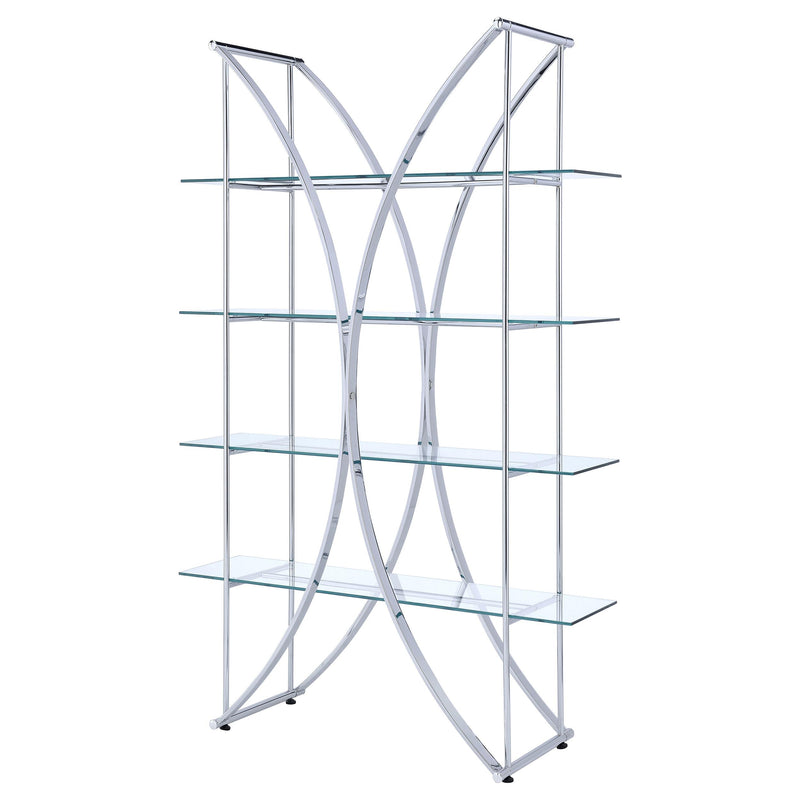  Coaster Furniture Larson 910050 73-inch 4-shelf Glass Bookshelf - Chrome IMAGE 3
