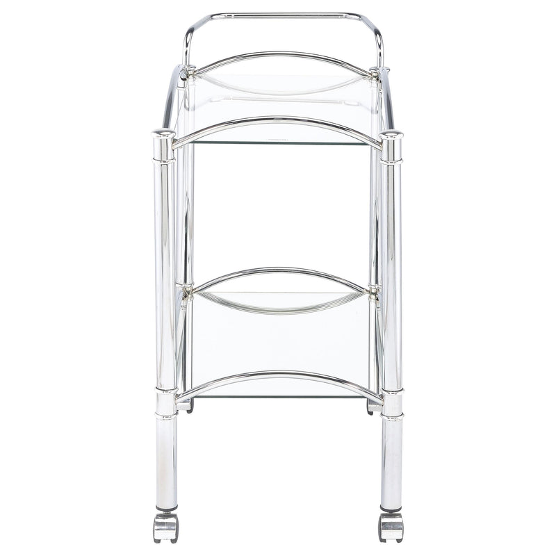  Coaster Furniture Shadix 910077 2-tier Rectangular Glass Shelf Metal Bar Cart - Chrome IMAGE 2