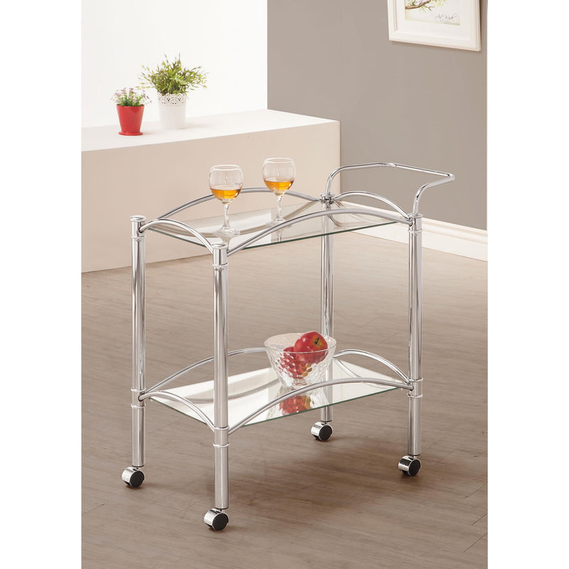  Coaster Furniture Shadix 910077 2-tier Rectangular Glass Shelf Metal Bar Cart - Chrome IMAGE 7