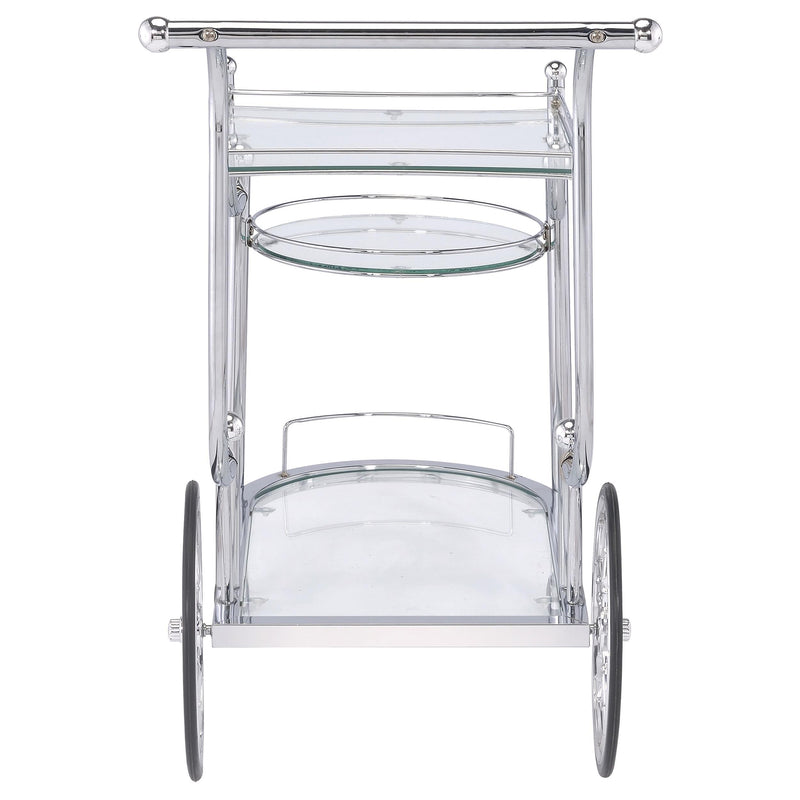  Coaster Furniture Sarandon 910076 3-tier Glass Shelf Metal Bar Cart - Chrome IMAGE 5