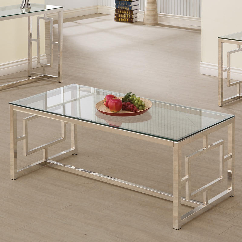  Coaster Furniture Merced 703738 Rectangular Glass Top Coffee Table - Nickel IMAGE 2