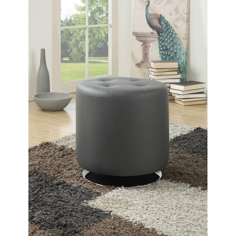  Coaster Furniture Bowman 500555 Round Upholstered Tufted Swivel Ottoman - Grey IMAGE 2