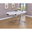  Coaster Furniture Retro 2065 Oval 60-inch Wood Top Dining Table - White and Chrome IMAGE 3