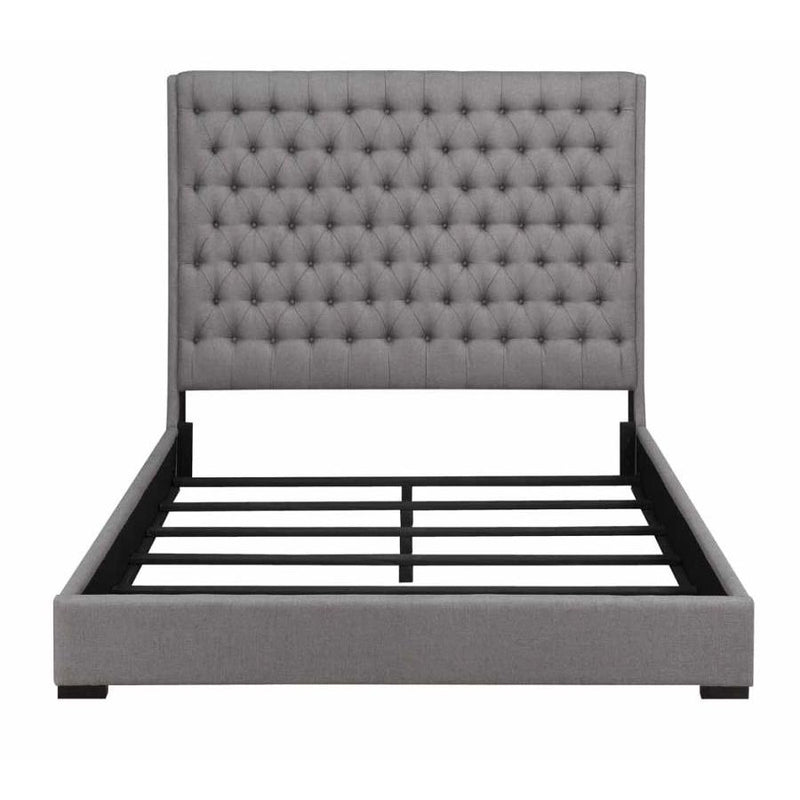  Coaster Furniture Camille 300621KE Upholstered Eastern King Panel Bed - Grey IMAGE 2