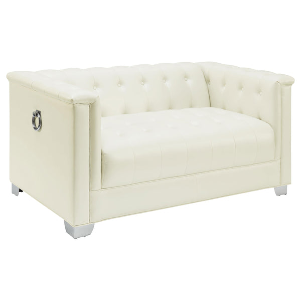  Coaster Furniture Chaviano 505392 Upholstered Track Arm Loveseat - Pearl White IMAGE 1
