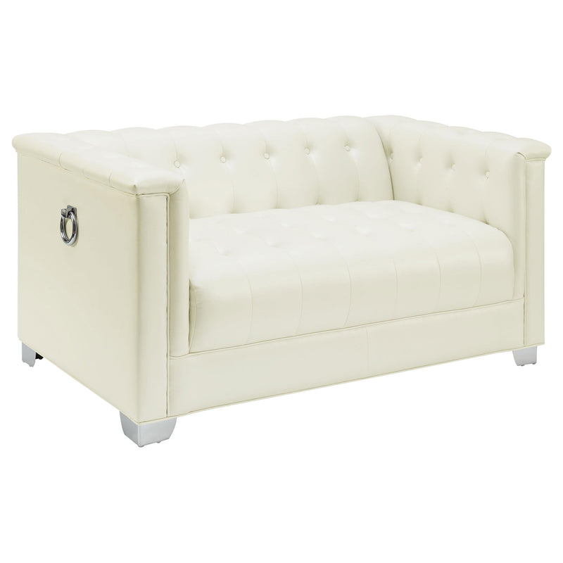  Coaster Furniture Chaviano 505392 Upholstered Track Arm Loveseat - Pearl White IMAGE 1