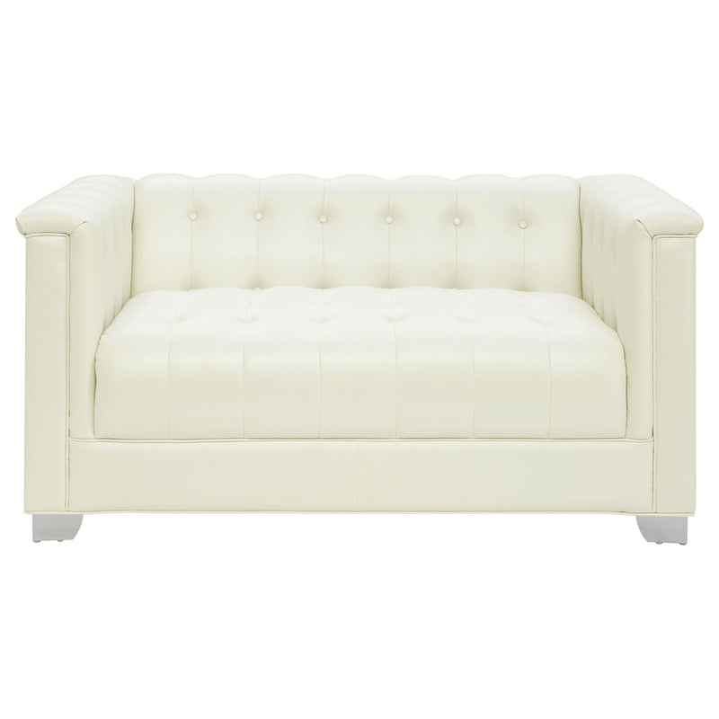  Coaster Furniture Chaviano 505392 Upholstered Track Arm Loveseat - Pearl White IMAGE 2