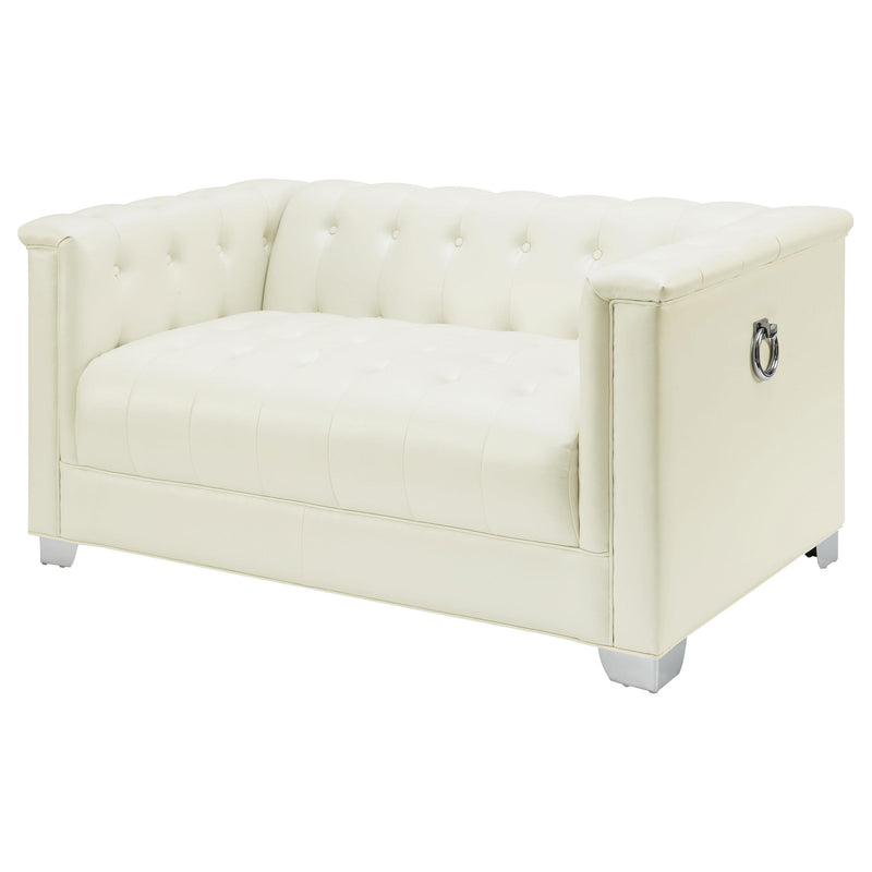  Coaster Furniture Chaviano 505392 Upholstered Track Arm Loveseat - Pearl White IMAGE 3