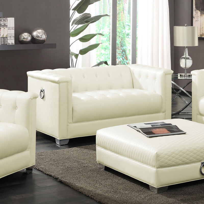  Coaster Furniture Chaviano 505392 Upholstered Track Arm Loveseat - Pearl White IMAGE 7
