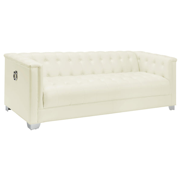  Coaster Furniture Chaviano 505391 Upholstered Track Arm Sofa - Pearl White IMAGE 1