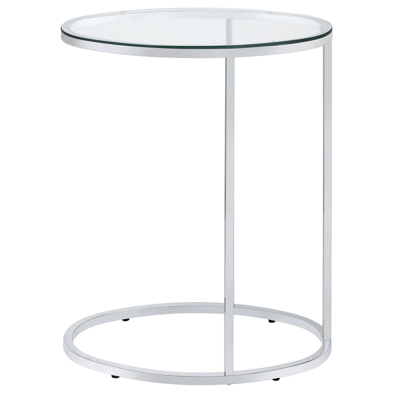  Coaster Furniture Kyle 902927 Oval Glass Top C-Shaped Sofa Side Table - Chrome IMAGE 4