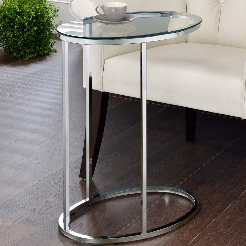  Coaster Furniture Kyle 902927 Oval Glass Top C-Shaped Sofa Side Table - Chrome IMAGE 7