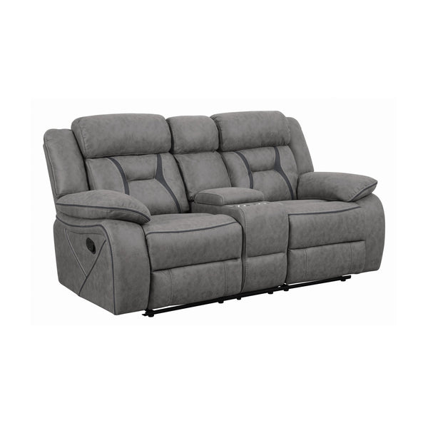  Coaster Furniture Higgins 602262 Upholstered Motion Reclining Loveseat - Grey IMAGE 1