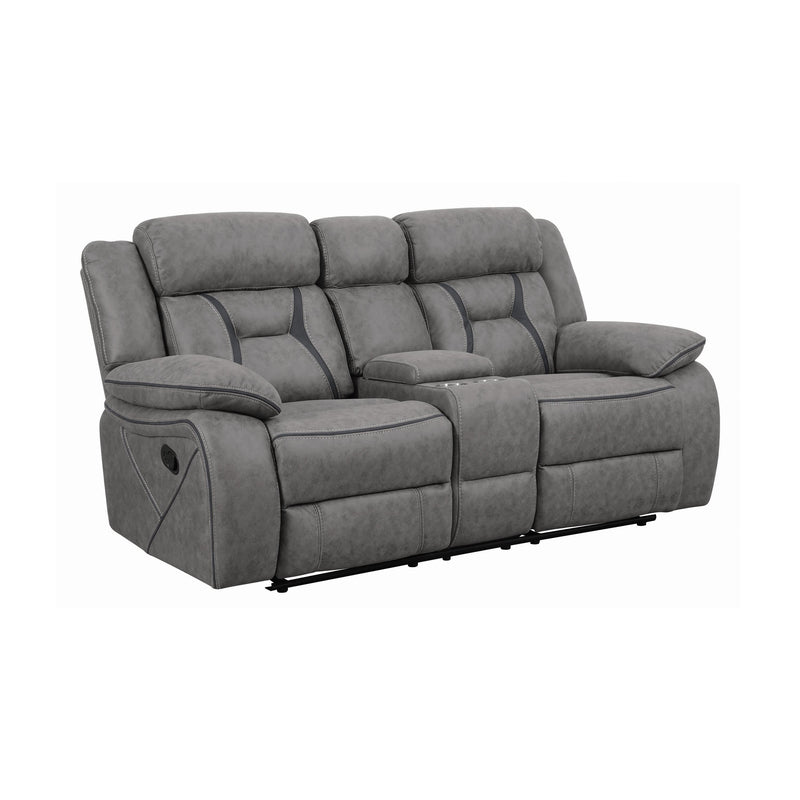  Coaster Furniture Higgins 602262 Upholstered Motion Reclining Loveseat - Grey IMAGE 1