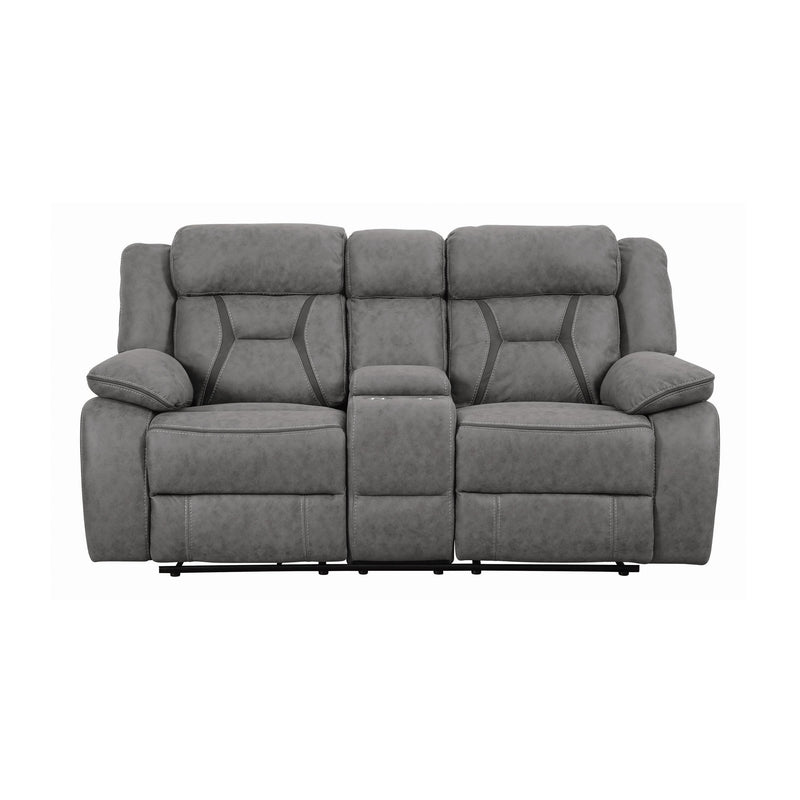  Coaster Furniture Higgins 602262 Upholstered Motion Reclining Loveseat - Grey IMAGE 2