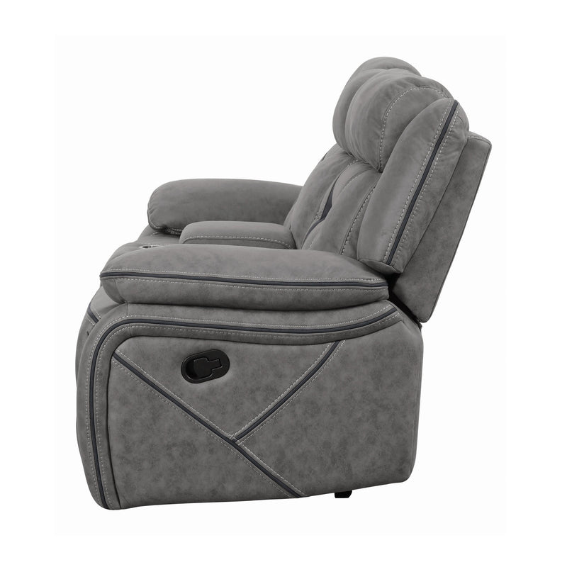  Coaster Furniture Higgins 602262 Upholstered Motion Reclining Loveseat - Grey IMAGE 3