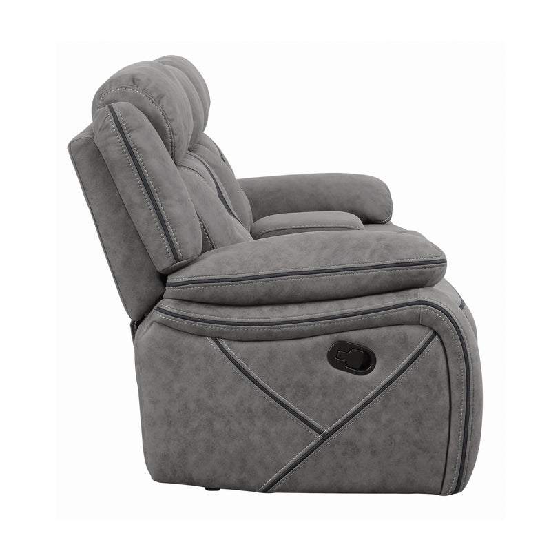  Coaster Furniture Higgins 602262 Upholstered Motion Reclining Loveseat - Grey IMAGE 5