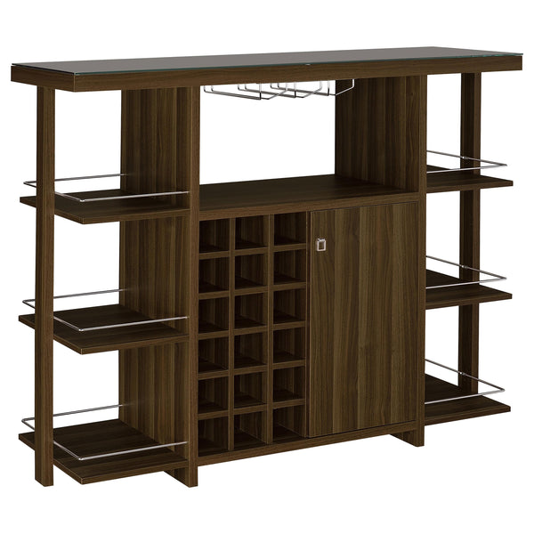  Coaster Furniture Evelio 100439 6-shelf Glass Top Home Bar Wine Cabinet - Walnut IMAGE 1
