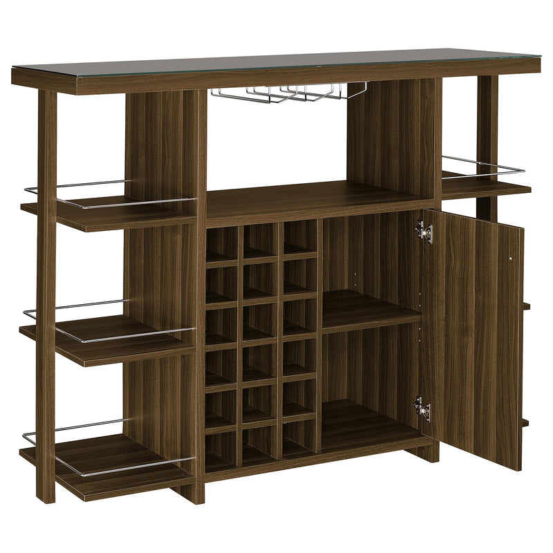  Coaster Furniture Evelio 100439 6-shelf Glass Top Home Bar Wine Cabinet - Walnut IMAGE 2