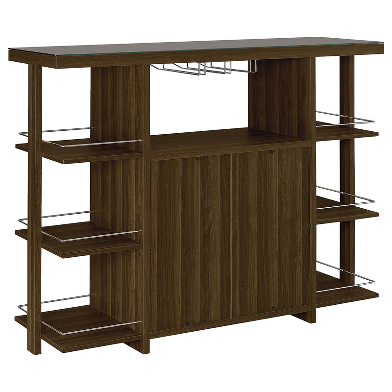  Coaster Furniture Evelio 100439 6-shelf Glass Top Home Bar Wine Cabinet - Walnut IMAGE 5