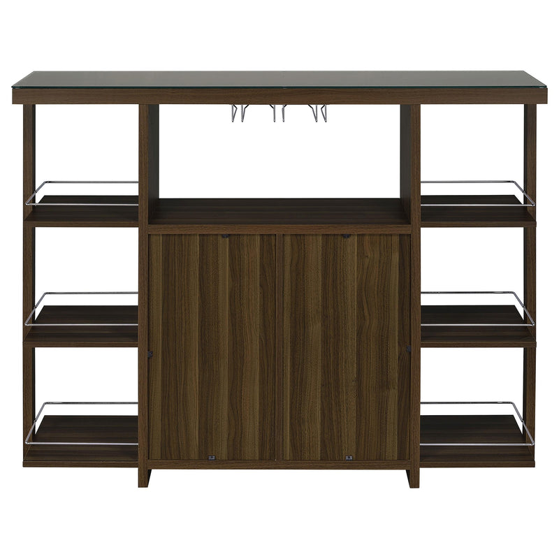  Coaster Furniture Evelio 100439 6-shelf Glass Top Home Bar Wine Cabinet - Walnut IMAGE 6