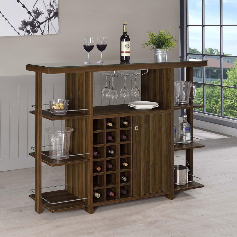  Coaster Furniture Evelio 100439 6-shelf Glass Top Home Bar Wine Cabinet - Walnut IMAGE 7
