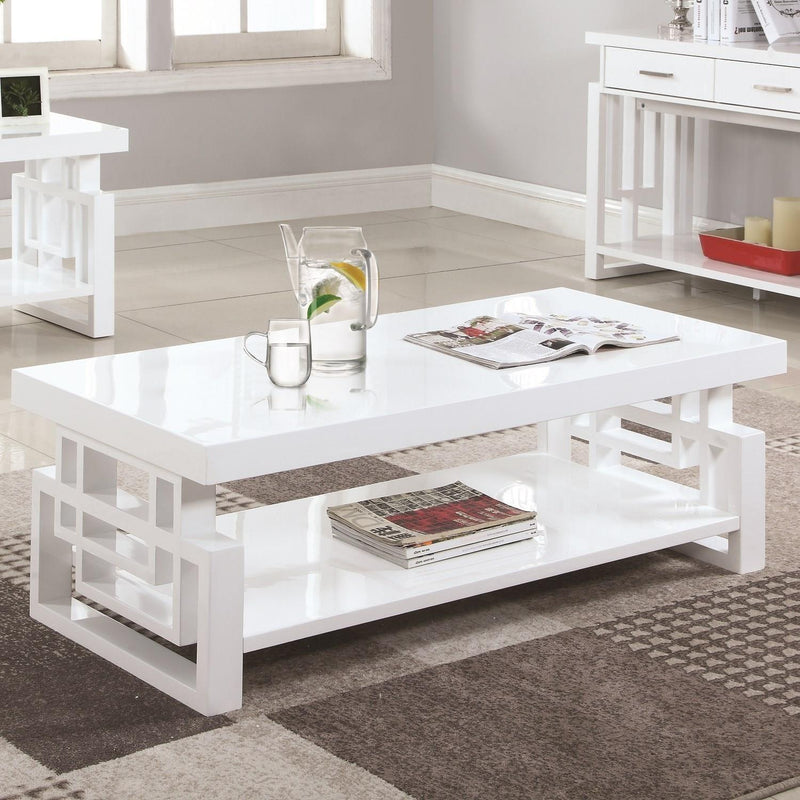  Coaster Furniture Schmitt 705708 Rectangular Coffee Table - White High Gloss IMAGE 2