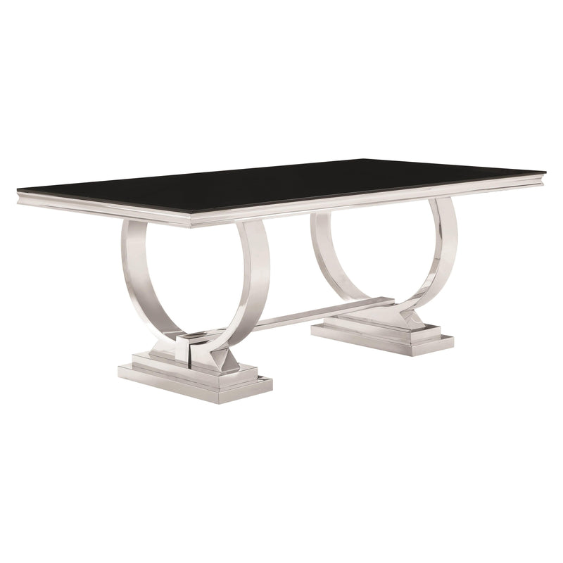  Coaster Furniture Antoine 107871 Rectangular 95-inch Glass Top Dining Table - Black IMAGE 1