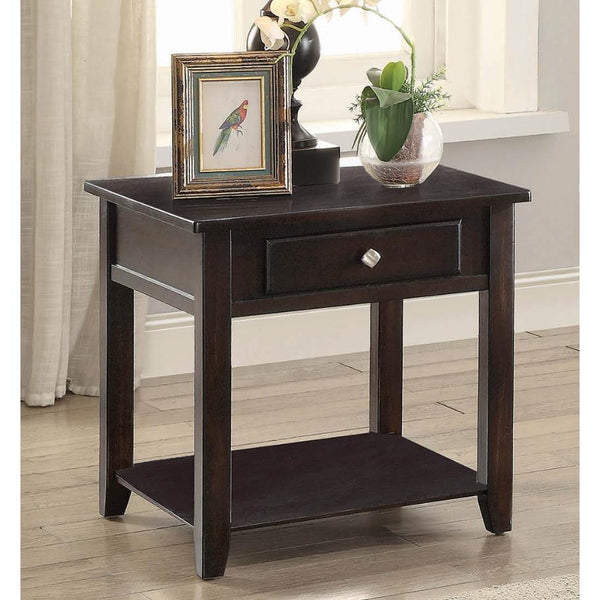  Coaster Furniture Bradford 721037 1-Drawer Square Wood End Table - Walnut IMAGE 1