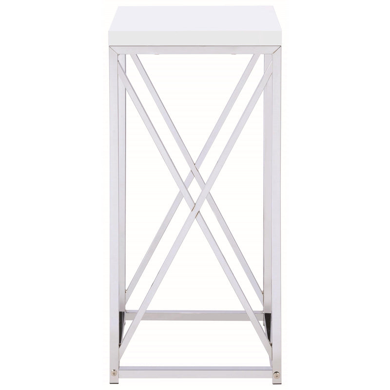  Coaster Furniture Edmund 930014 Square Accent Side Table - White High Gloss and Chrome IMAGE 2