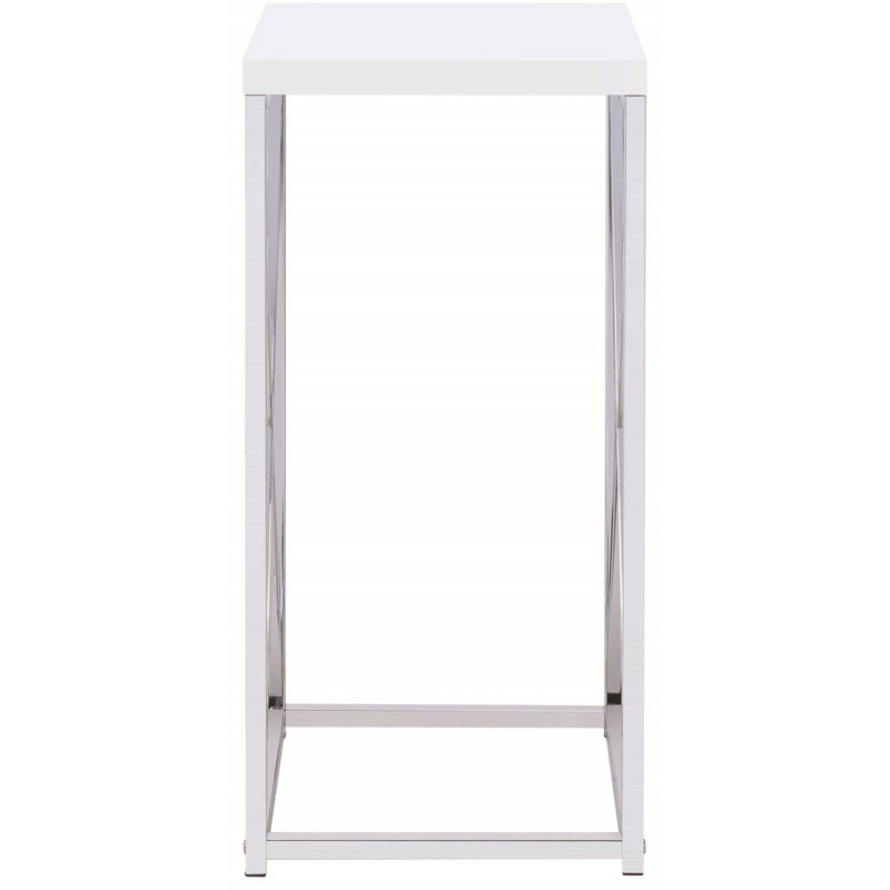  Coaster Furniture Edmund 930014 Square Accent Side Table - White High Gloss and Chrome IMAGE 3